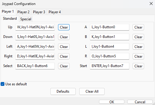 vba-m default controls